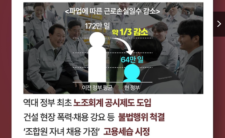 2024년 11월 대통령실이 발표한 ‘윤석열 정부 임기 반환점 주요 성과-노동개혁’ 카드 뉴스 첫 화면 (대통령실 홈페이지 갈무리)